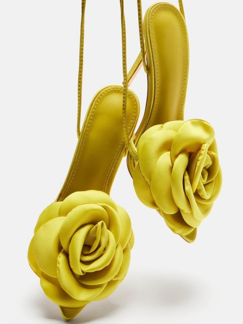 Yellow Floral Satin Slingback Flats